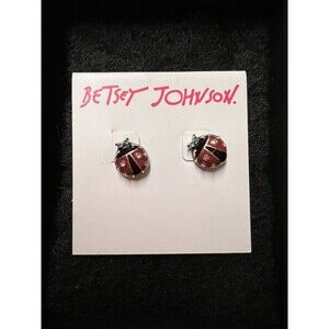 Betsey Johnson Crystal and Red and Black Enamel Ladybug Stud Earrings